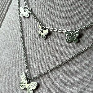 Double Layer Butterfly Fashion Necklace Adjustable Length